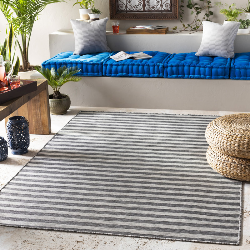 Ellie Indoor & Outdoor Boho Striped Rug Grey/White, Rectangle 200 x 275cm