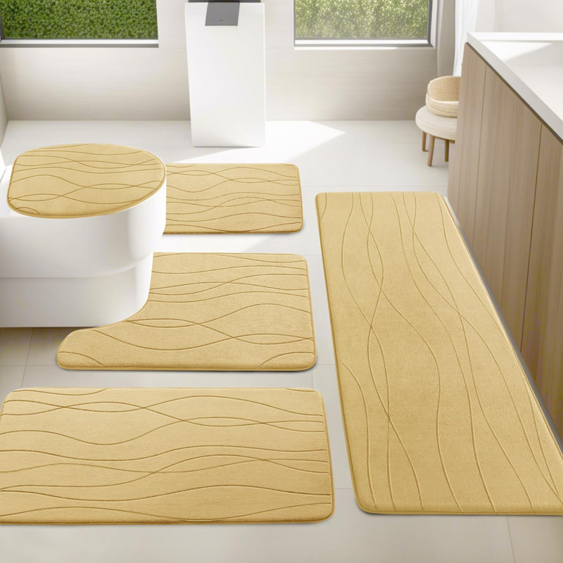 Ensemble de tapis de salle de bain en mousse viscoélastique beige, 5 pièces, tapis de bain ultra absorbant pour la salle de bain, lavable à la machine, antidérapant
