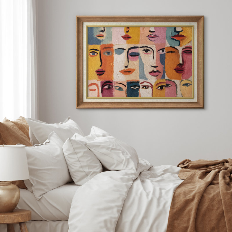 Collage de visages cubiques colorés, impression sur papier encadrée, H 26 po x l 36 po x P 1,5 po