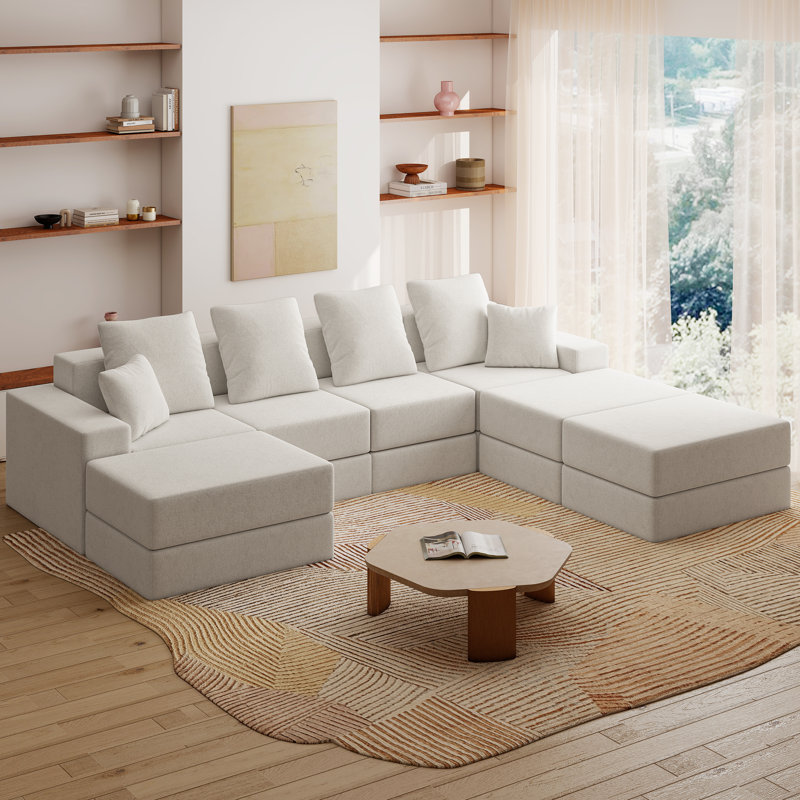 Boneless 128" W Modular Sectional Couch Velvet Sectional Sofa Couch Cloud Sofa Bed with Ottomans Living Room Set