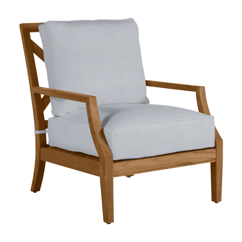 Haley Teak Patio Chair with Cushions, Natural Teak, No welt + Standard fill, Linen Chambray
