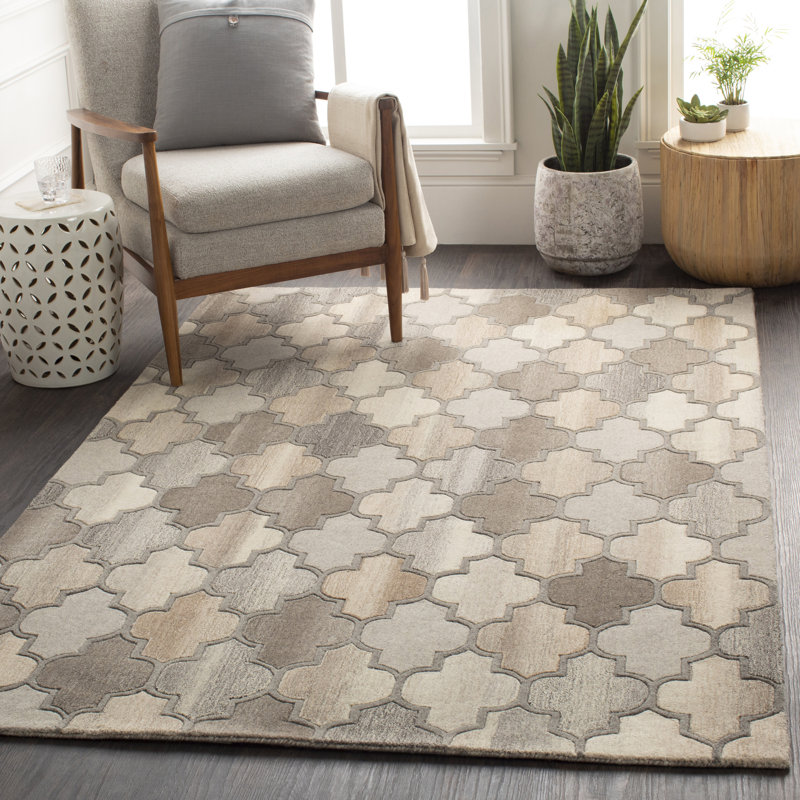 Breccan Hand Tufted Wool Geometric Indoor Rug, Oval 8' x 10'