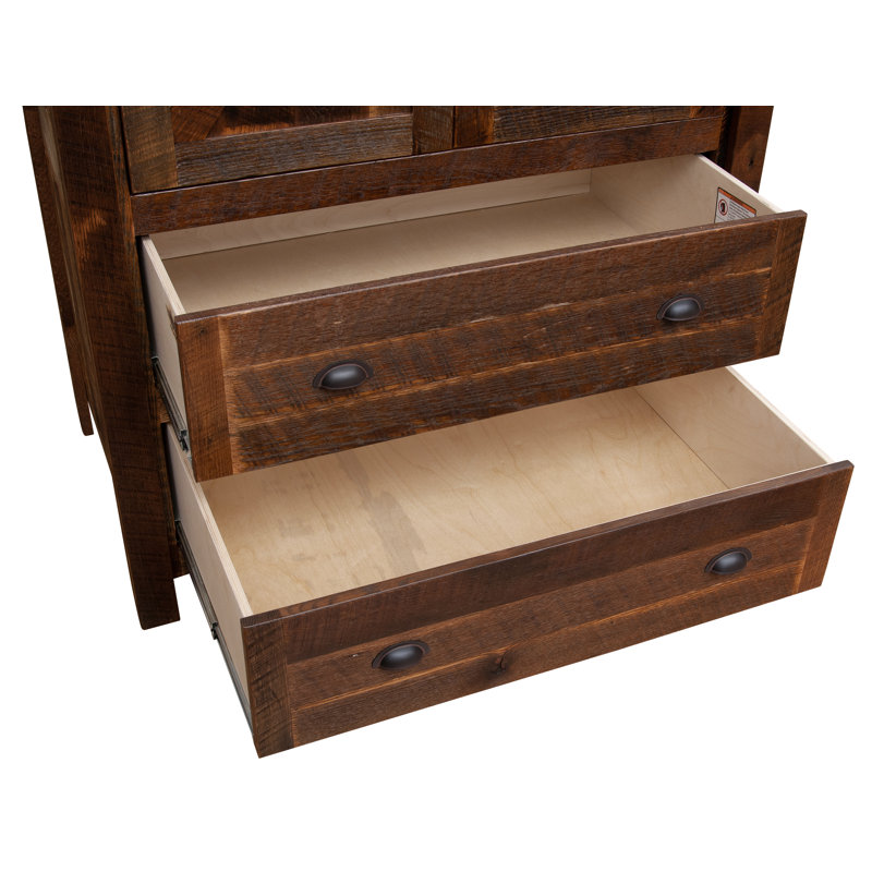 Fireside Lodge Barnwood Two Drawer Wardrobe with Hanging Rod - Barnwood Legs - Premium Line, Barnwood Legs, Premium Drawers