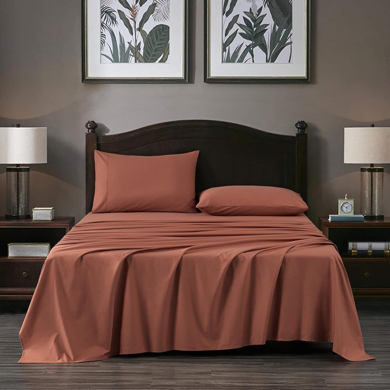 100% Cotton Twill Sheet Set, California King Sheet Set with 2 Pillowcases, Terracotta