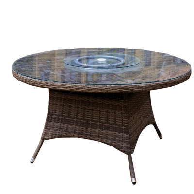 8-Person Round Aluminum Wicker Dining Table With Umbrella Hole – (D68.90" X H28.35") by Dakota Fields