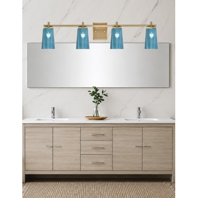 Barre d'éclairage de salle de bain 4 lumières en fini nouvel âge avec verre dégradé bleu l 4,5 po x H 6,5 po Franklin