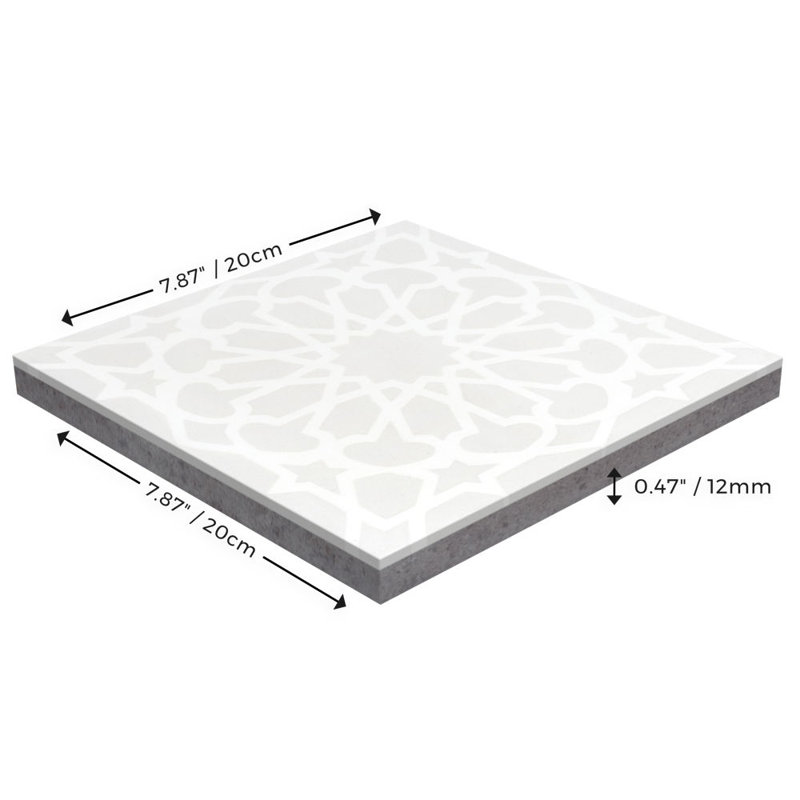 Andalusia Petite Fog 8" x 8" Cement Patterned Wall & Floor Tile