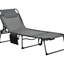 Chaise de patio grise avec 5 dossiers, une poche de rangement et un trou pour le bain de soleil extérieur, 5 angles d'inclinaison, trou de lecture latéral, pliable, gris, patio, plage