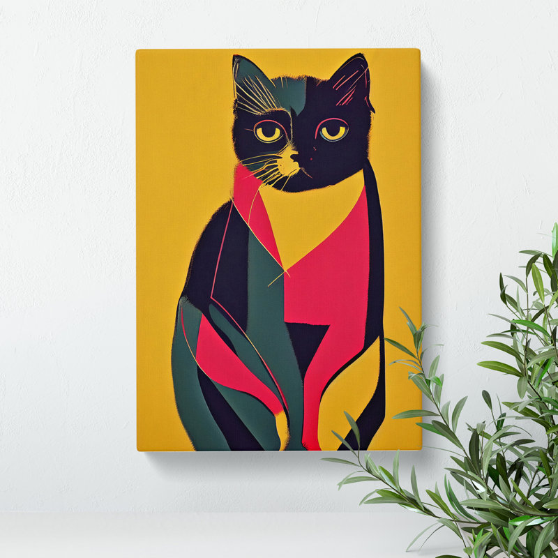 Colourful Cat No.4 Abstract - Wall Art, Wrapped Canvas, 76cm H x 50cm W x 3cm D, No Matte