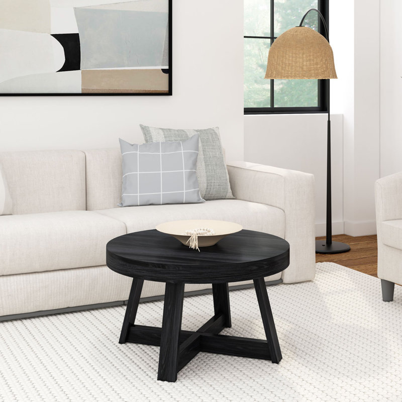 Byard Solid Wood Single Coffee Table, 17.5" H x 30" L x 30" W, Black Wirebrush