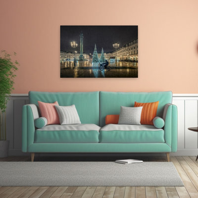 " Rainy City Christmas Night Abstract Contemporary Architecture City Wall Art Print " by Nichole Chen
