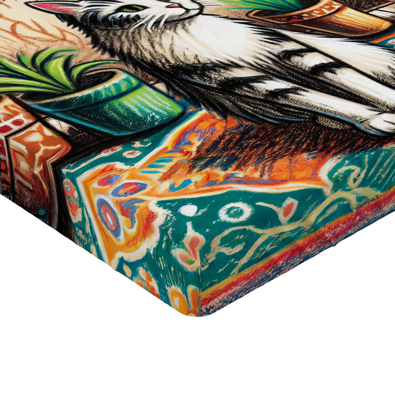 Drap-housse pour chat Ambesonne_ Peinture Boho Scène douillette_Jade vert gris orange, Simple