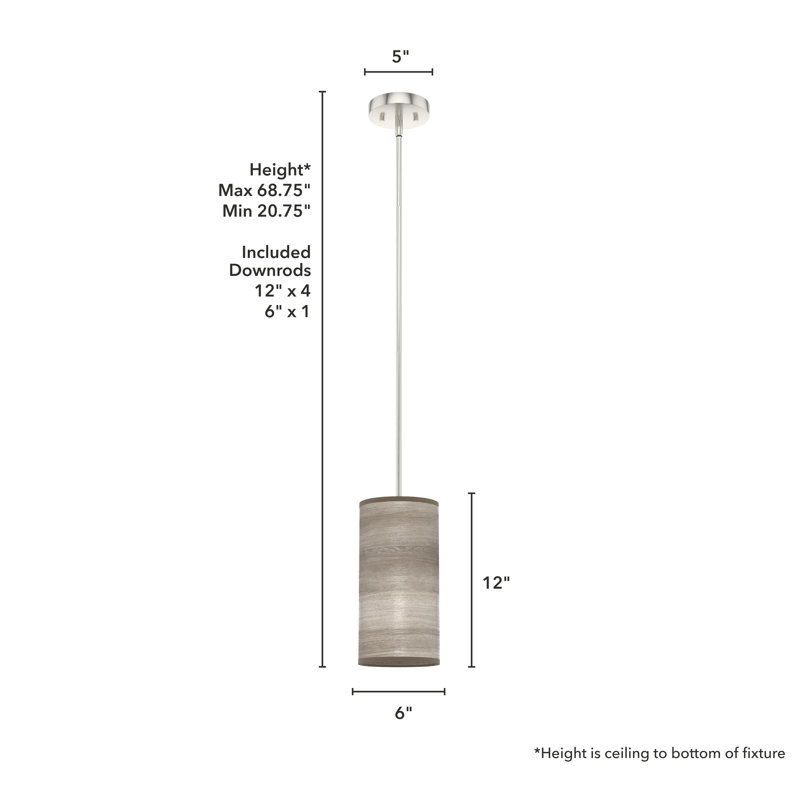 Light Grey Oak and Brushed Nickel Mini Drum Pendant with Glass Shade