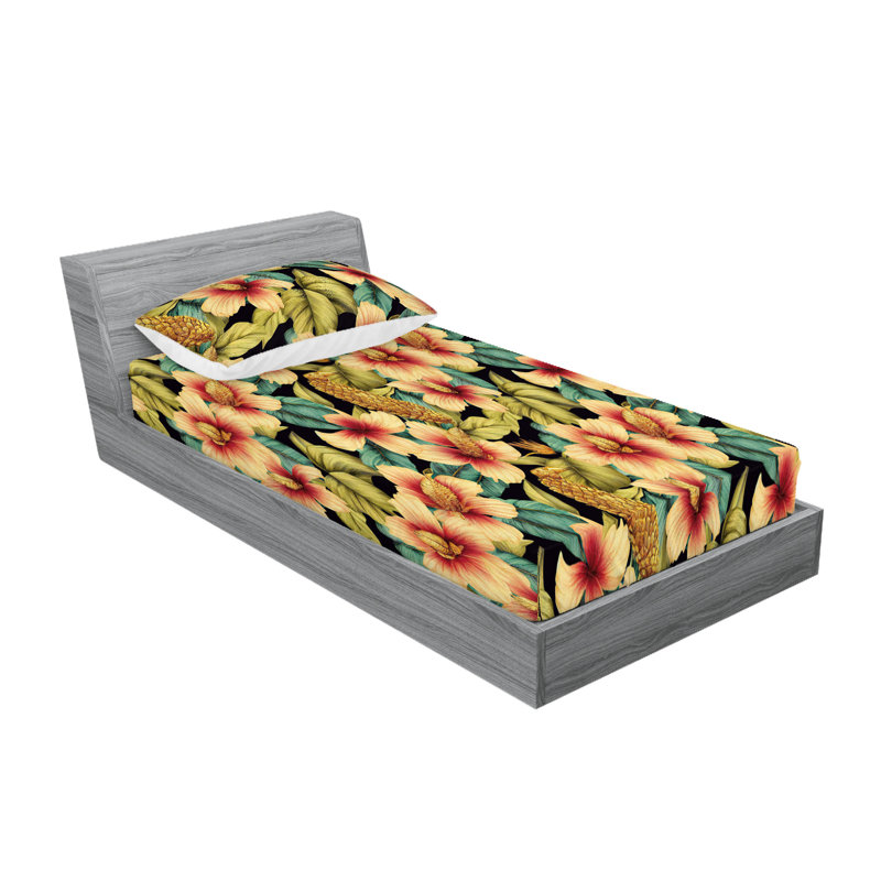 Drap-housse et taies décoratives 3 pièces Ambesonne, Fauve ambré / motif floral bleu sarcelle