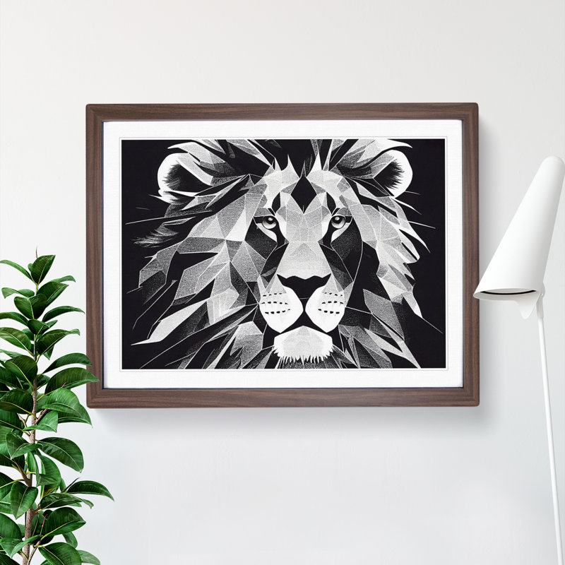 Picturesque Lion - Single Picture Frame Print, 25cm H x 34cm W x 2cm D, Walnut Framed