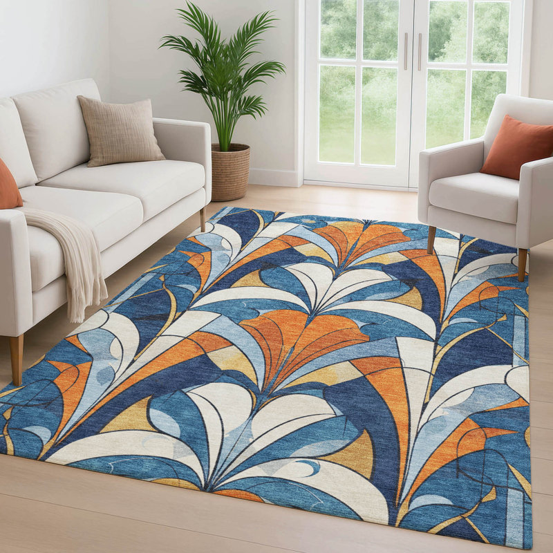 Premium Machine Washable Mayfield modern Rug, Blue, 9' x 12'
