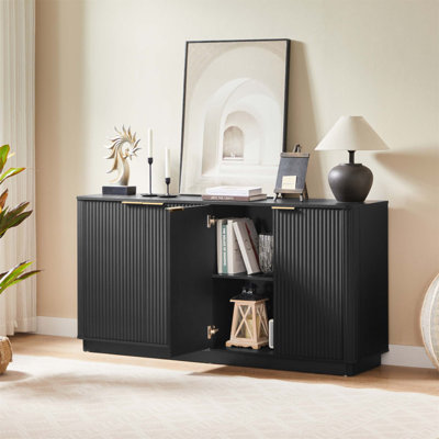 63 Inch Vertical Stripe Buffet Cabinet With Storage, Curved Wave Design, TV Stand For Bedroom And Living Room