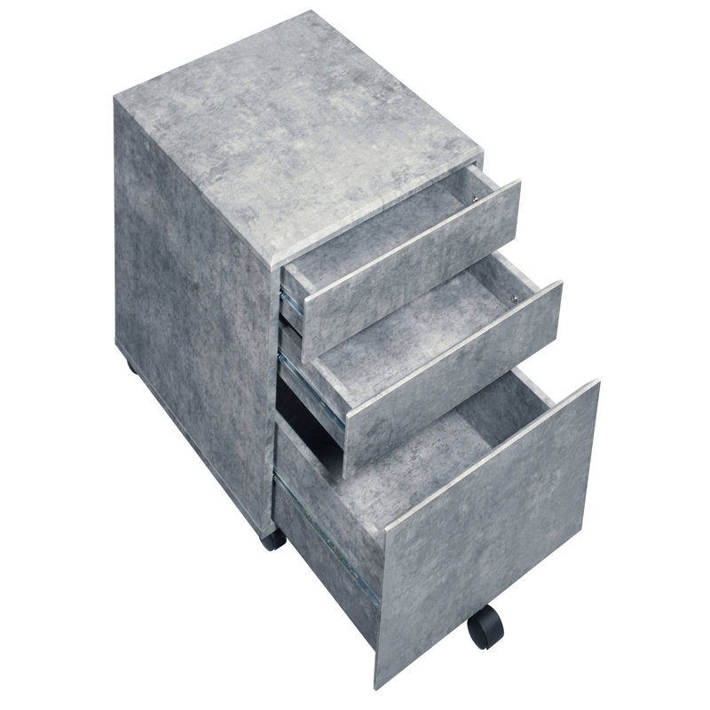 Faux Concrete Look Silver File Cabinet With 3 Drawers For Document Storage Stylish 3 Accent Modern Office