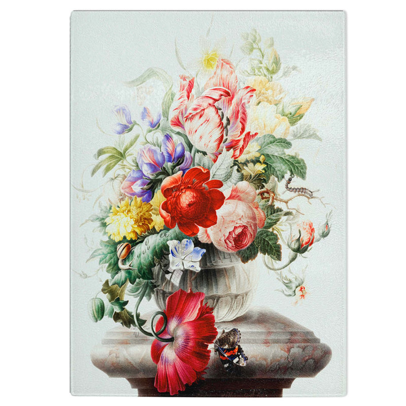 Tempered Glass Butterfly and Flowers Chopping Board, 20 cm W x 28.5 cm L