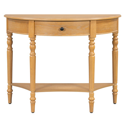 Farmhouse Half Moon Console Table with Drawer & Shelf - Rustic Accent Table, Sofa Table for Entryway, Living Room, Hallway and Foyer (Natural)