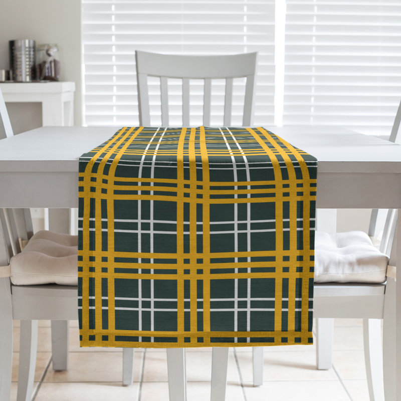 Chemin de table en polyester payant, L 72 po x l 16 po, Vert foncé / blanc / or