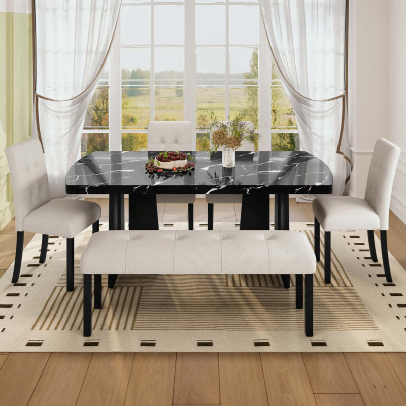 Banc de salle à manger en lin capitonné Modern, Beige