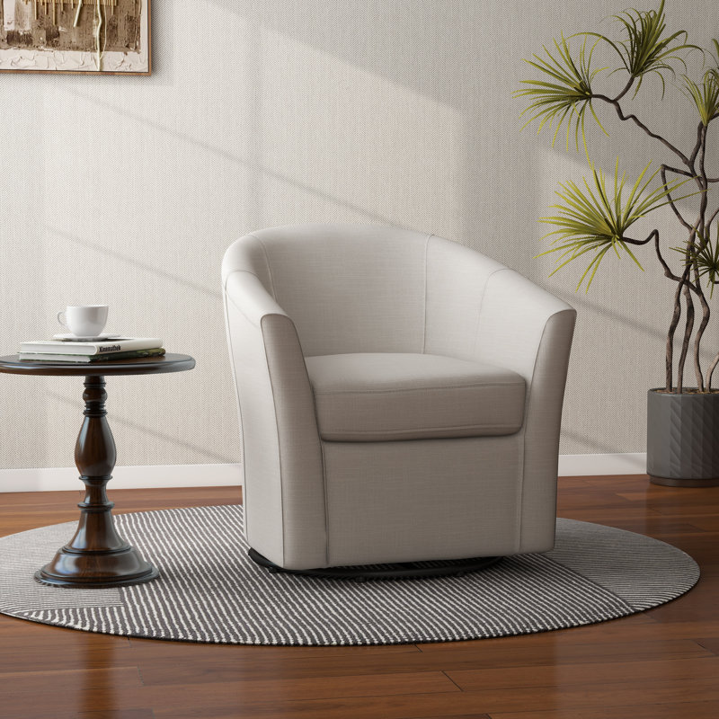 Fauteuil demi-tonneau pivotant rembourré Aunna, Mélange de lin beige