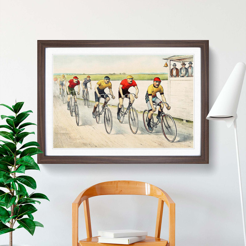 Bicycle Race by John Cameron - Framed Print, Walnut Framed, 24cm H x 33cm W x 2cm D