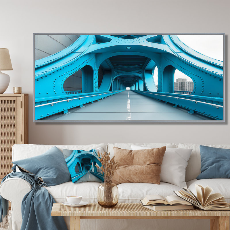 Blue Blue River River Ramp Walkway - Bridges, décoration murale, Toile argentée avec cadre flottant