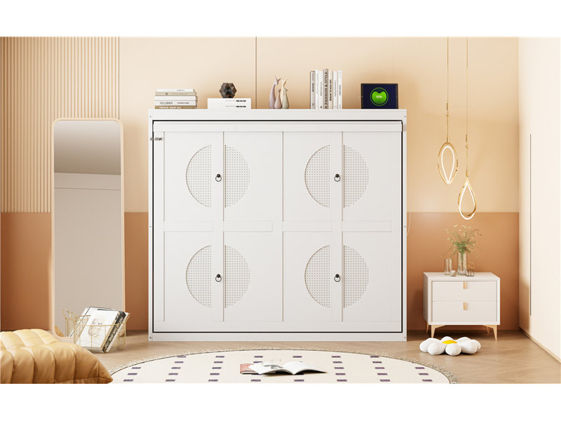 Lit escamotable double pleine grandeur, blanc, Blanc, Lit double