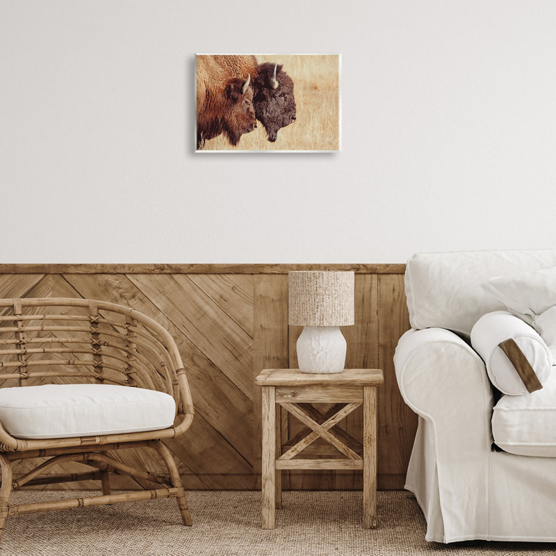 Art mural, paire de bisons dans la campagne par Nathan Larson, H 10 po x l 15 po