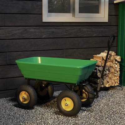 Large 109*52*94 cm Steel 1 Piece Garden Dump Cart Green with Tipping Function