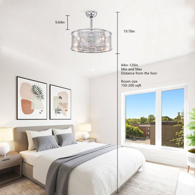 20.4''  3 Abs Fan Blades Dual Shade Modern Ceiling Fan With Remote Control, Noiseless Reversible Ac Motor For Bedroom/Living Room/Study/Patio,Chrome