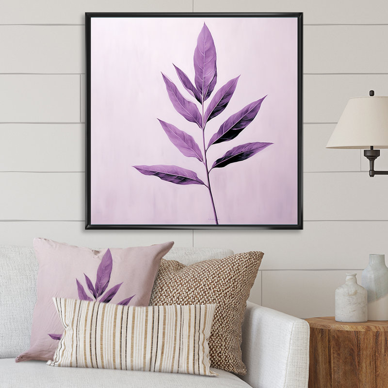 " Purple Lavender Leaf Simplicity ", 30" H x 30" W x 1" D, Black Floater Framed