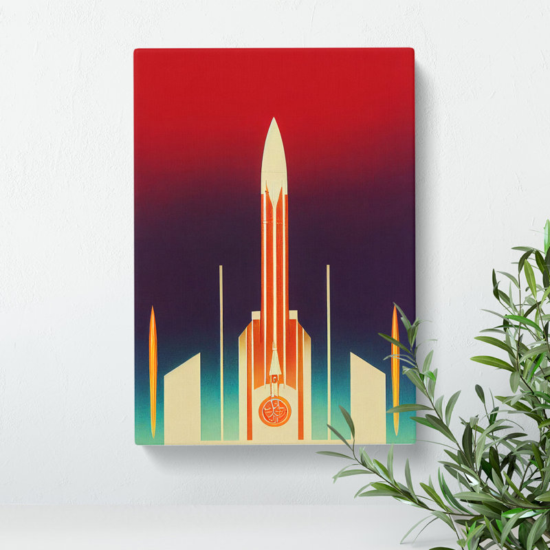 Spaceship Rocket Art Deco No.1 - Wrapped Canvas, 60cm H x 40cm W x 3cm D