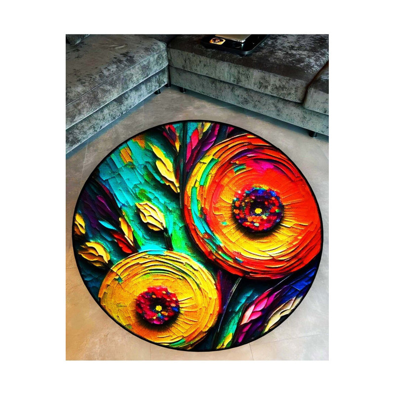 Tapis rond lavable à la machine, Sous-tapis rond 4 pi 11 po inclus