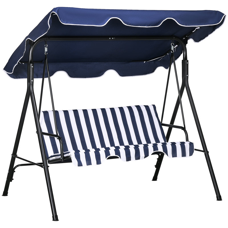 3 balancelles de patio bleu foncé. Coussin amovible. Structure en acier robuste. Auvent réglable inclinable pour la piscine, la cour arrière. Détendez-vous et détendez-vous. Capacité de poids de 440 lb. L 67,75 po x P 43,25 po et H 60,25 po