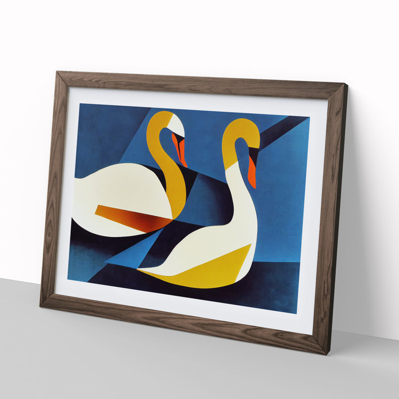 Abstract Swans Vol.1 - Framed Print, 46cm H x 64cm W x 2cm D, Walnut Framed