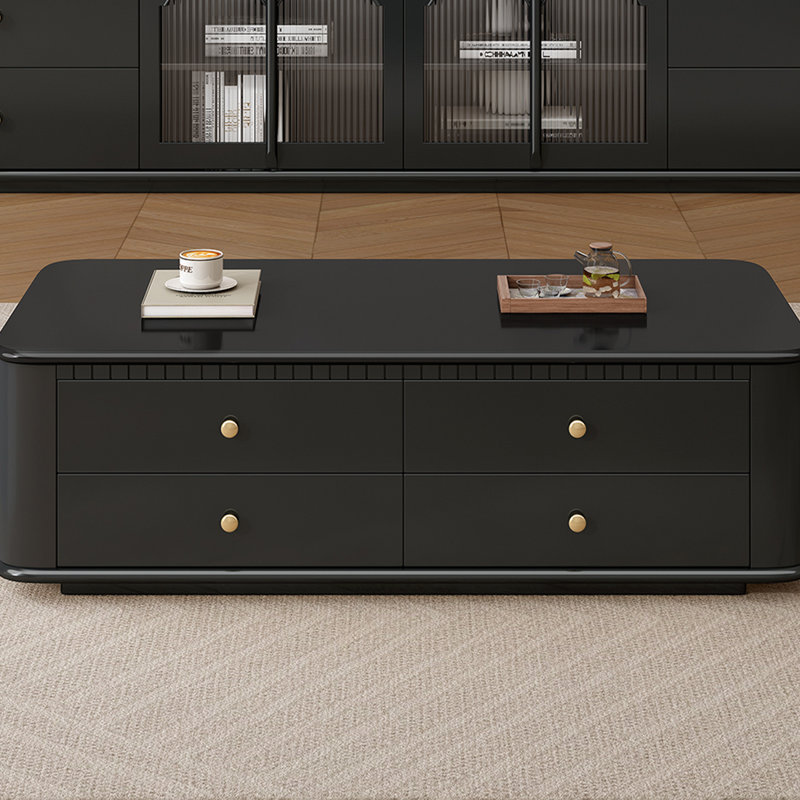 Table basse style français avec verre nervuré, H 16,53 po x L 47,24 po x l 23,62 po, Noir