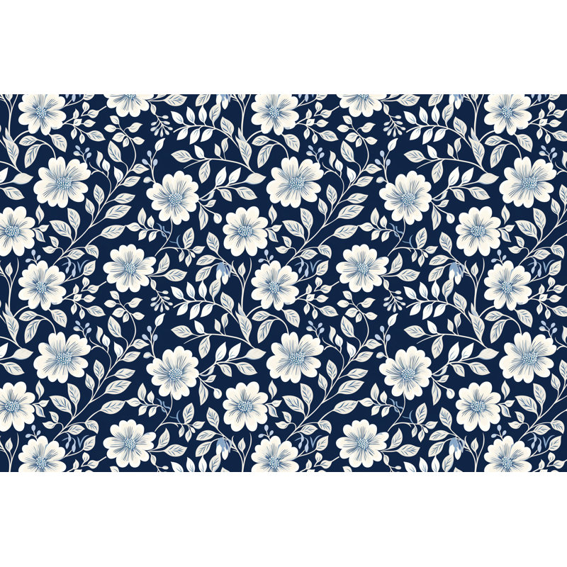 Polyester Floral Comforter, Queen Comforter, Navy/White