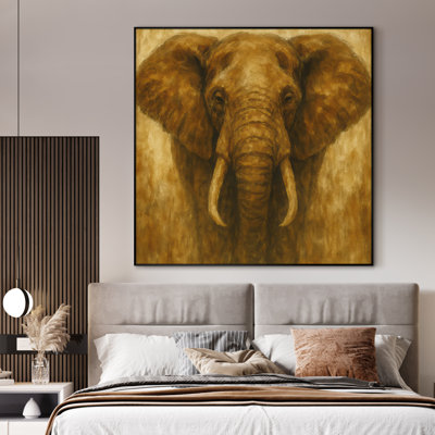 Très grande reproduction d'art sur toile - Portrait d'éléphant majestueux dans des tons de terre chauds, décoration pour salon ou chambre à coucher - «Assemblage requis du cadre (cadre non fini)»