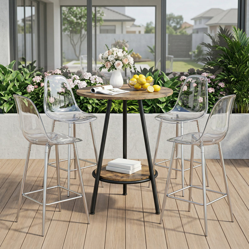 Modern Minimalist Transparent Ghost Bar Stool with Sleek Metal Legs (Set of 4), Silver, 4