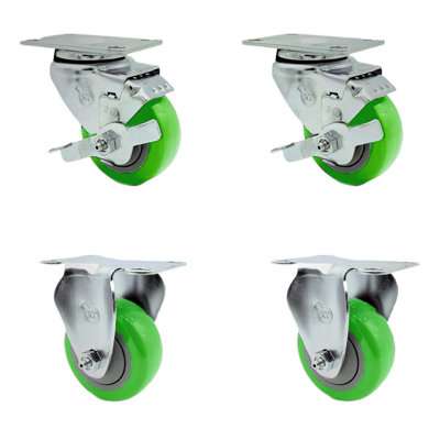 3 Inch SS Polyurethane Top Plate Caster Set with 2 Brake 2 Rigid SCC