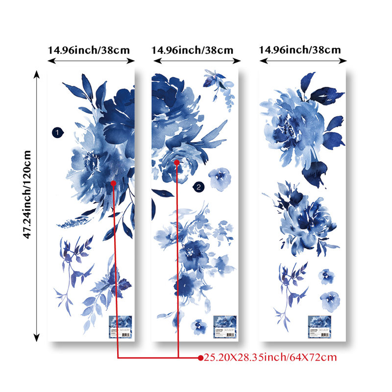 Plants & Flowers Blue Watercolor Large Floral Wall Decals