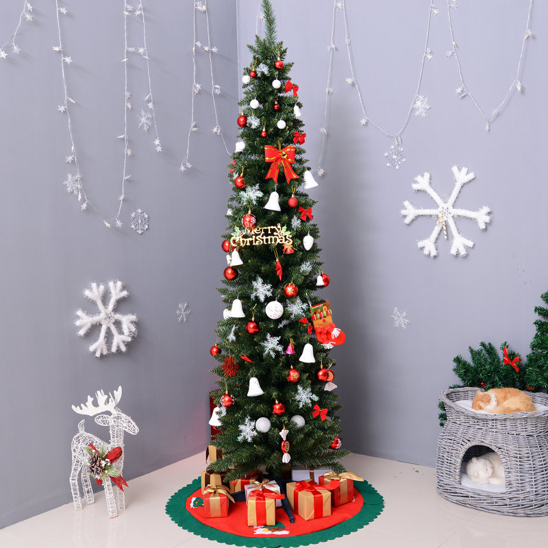 HOMCOM Pencil Slim Artificial Christmas Tree with Study Stand Tips Green, 6.9' H