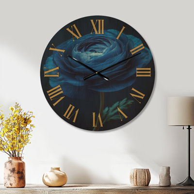 Grande horloge murale en bois - Drame pétale indigo
