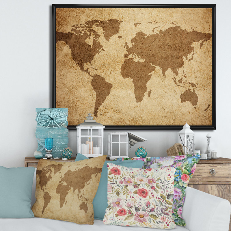 Ancienne carte du monde V - reproduction de cadre flottant sur toile, H 30 po x l 40 po x 1,5 po, Noir