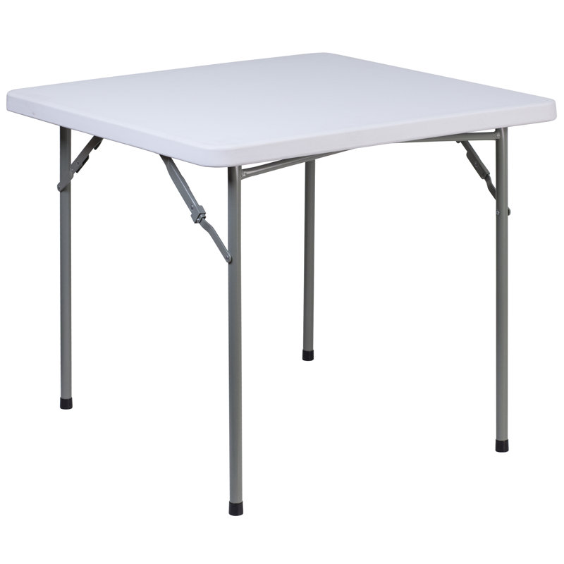 Granite White Square Plastic Folding Table with Gray Metal Frame