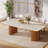 Dining Table With Unique Travertine Slab Top And Semi-Circular Stripe Base （1 item 2 packages）