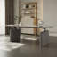 Bureau debout électrique de luxe moderne avec plateau en pierre frittée, options de pieds en cuir bicolore-1207806434-1207806365